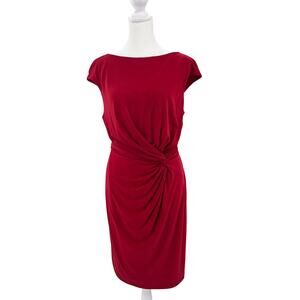 Lauren Ralph Lauren Red Ruched Sheath Cocktail Dress Cap Sleeve Size 16